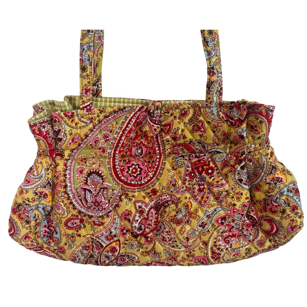 Vera Bradley Purse Handbag Paisley Green Quilted Pink Bag - Picture 4 of 9